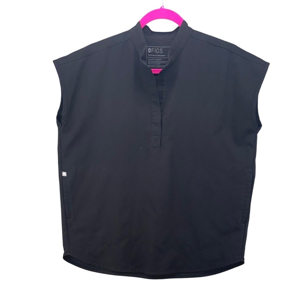 FIGS Rafaela Oversized Scrub Top XS Black Technical Collection Mandarin Collar